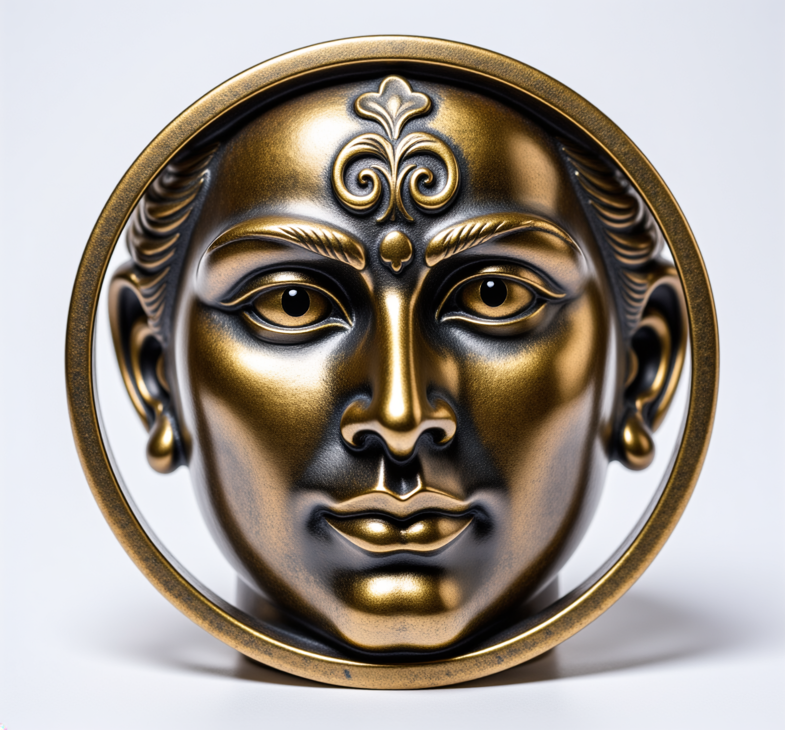 Firefly_ornate antique enamel colored cast iron sculpture of THE FACE, caustic light patterns 634131
